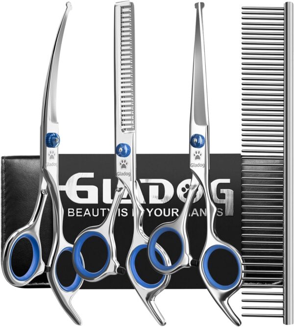 GLADOG Professional 5 in 1 Dog Grooming Scissors Set