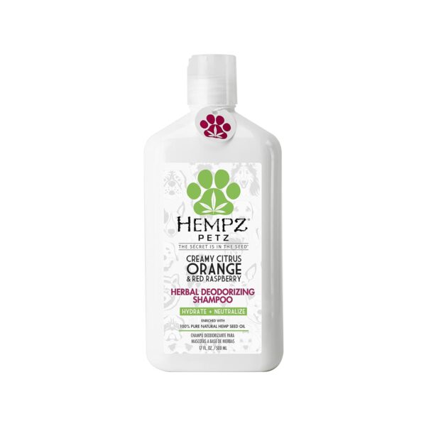 Hempz Petz Deodorizing Dog Shampoo, Creamy Citrus Orange & Red Raspberry, 17 Fl. Oz.