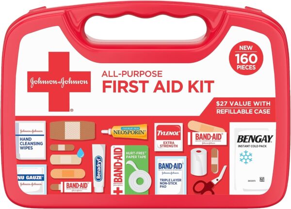 Johnson & Johnson All-Purpose Portable Compact First Aid Kit 160 pieces