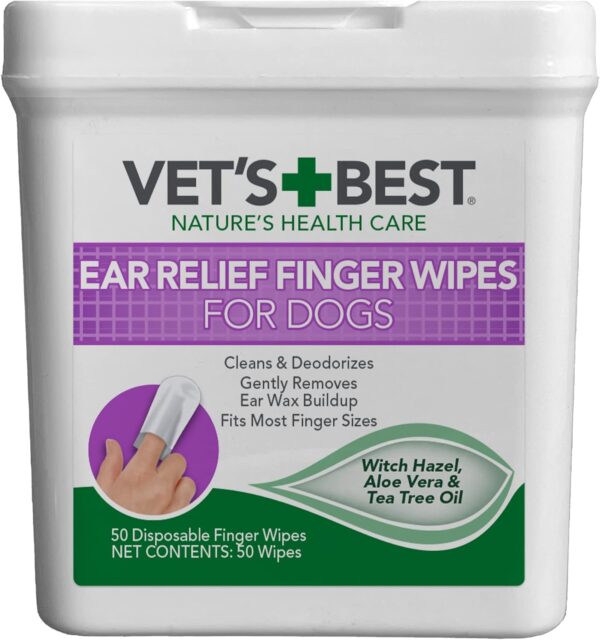 Vet's Best Ear Relief Finger Wipes Sooths & Deodorizes | 50 Disposable Wipes