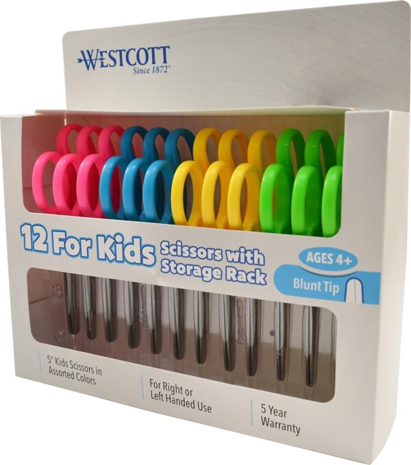 Westcott 13140 Right- and Left-Handed Scissors 5-Inch Blunt Tip, Assorted, 12 Pack